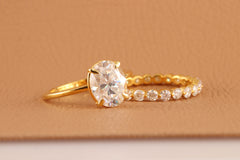 5 ctw Oval Cut White Moissanite 14k Yellow Gold Wedding Ring Set For Women