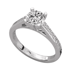 Anello da donna con solitario taglio rotondo TCW da 1,50 carati con accenti in moissanite