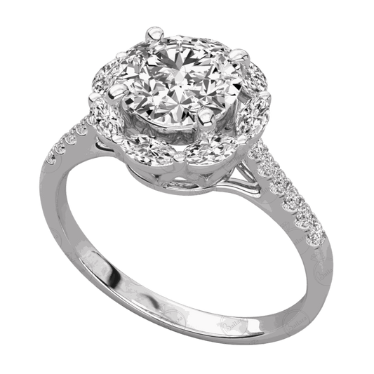 Anello Moissanite Halo taglio rotondo TCW da donna