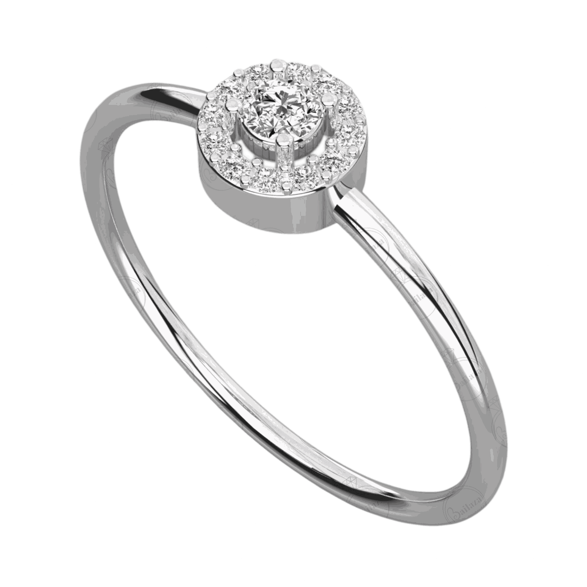 Top side view 0.25 CT Round Cut Halo Moissanite Ring, Halo ring, Moissanite Diamond Ring, Solitire ring, White Gold, 