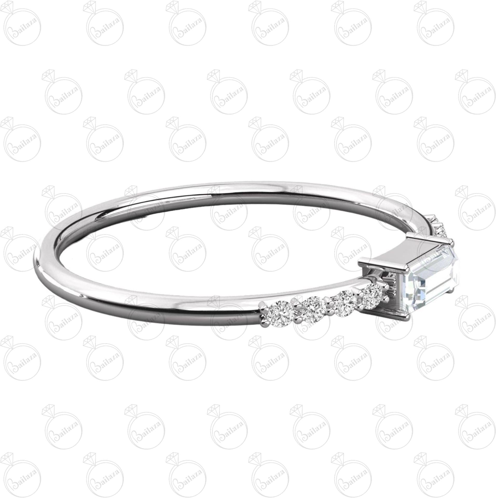 Side View 0.20 CT Baguette Cut Solitaire With Accents Moissanite Ring, Baguette Cut, Moissanite ring, diamond Ring, ring