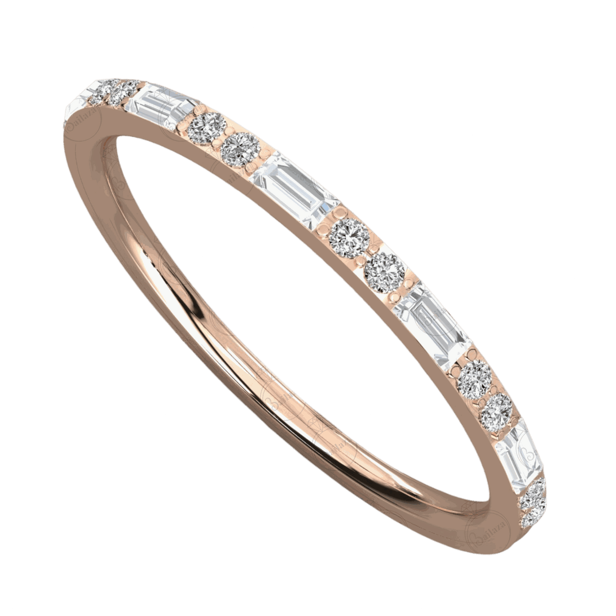 0.25 CT Baguette Cut Half Eternity Moissanite Ring, Half eternity ring, Baguette cut Ring, rose Gold, Round Cut Ring, 0.25 CT Ring, 