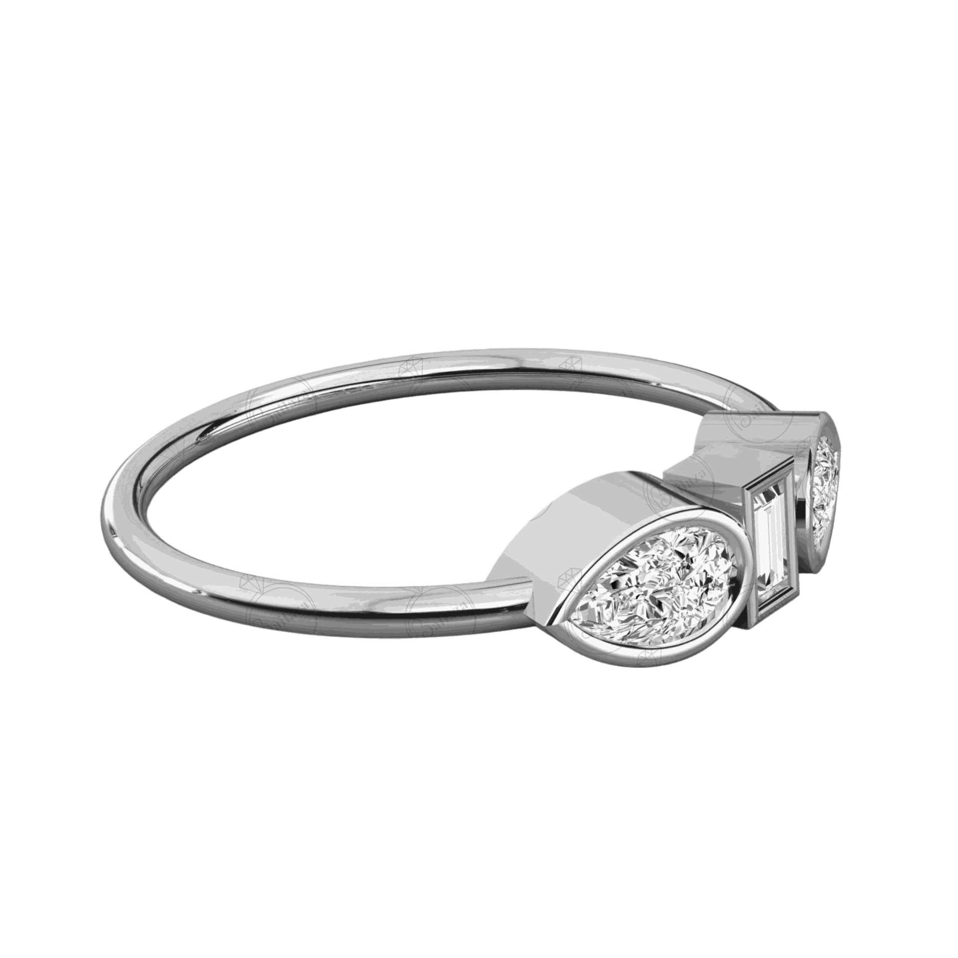 side view 0.30 TCW Baguette Cut 3 Stone Moissanite Ring for Women