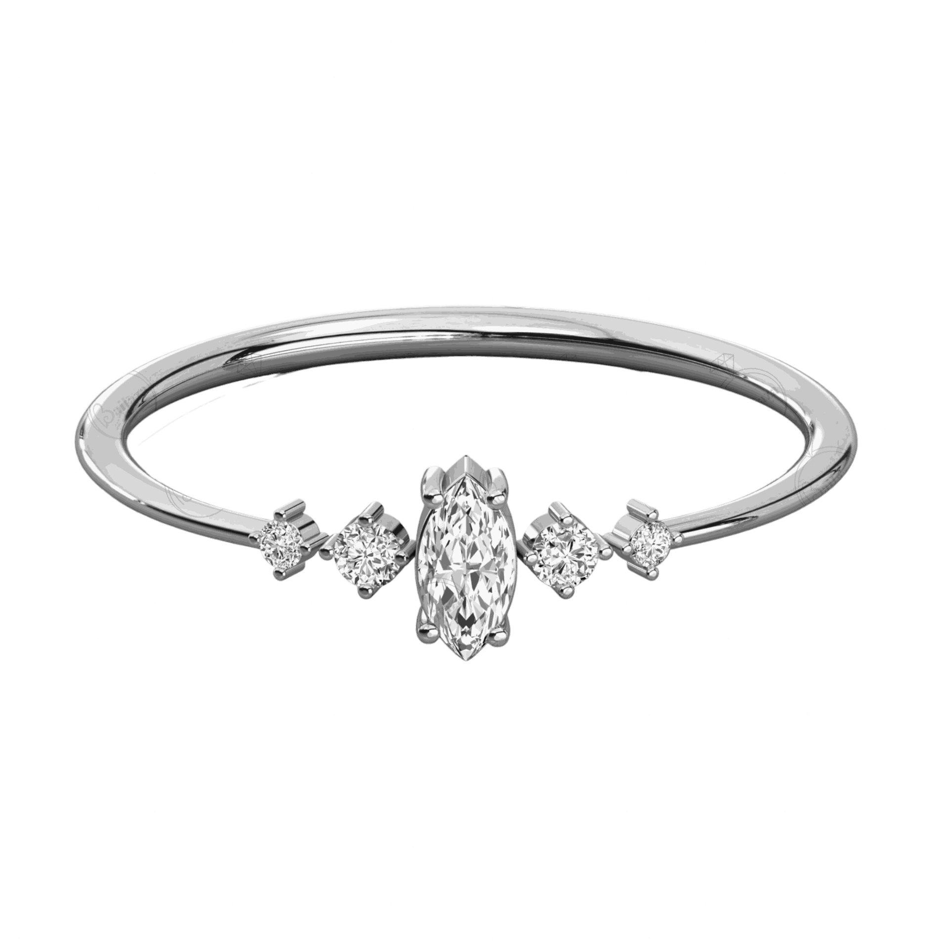 0.25 TCW Marquise Cut 5 Stone Moissanite Ring for Women Half Bezel ring, Moissanite diamond, Baguette Cut Moissanite ring, Ring for Women, 5-stone Marquise Cut, Engagement Ring, Engagement Ring for Women