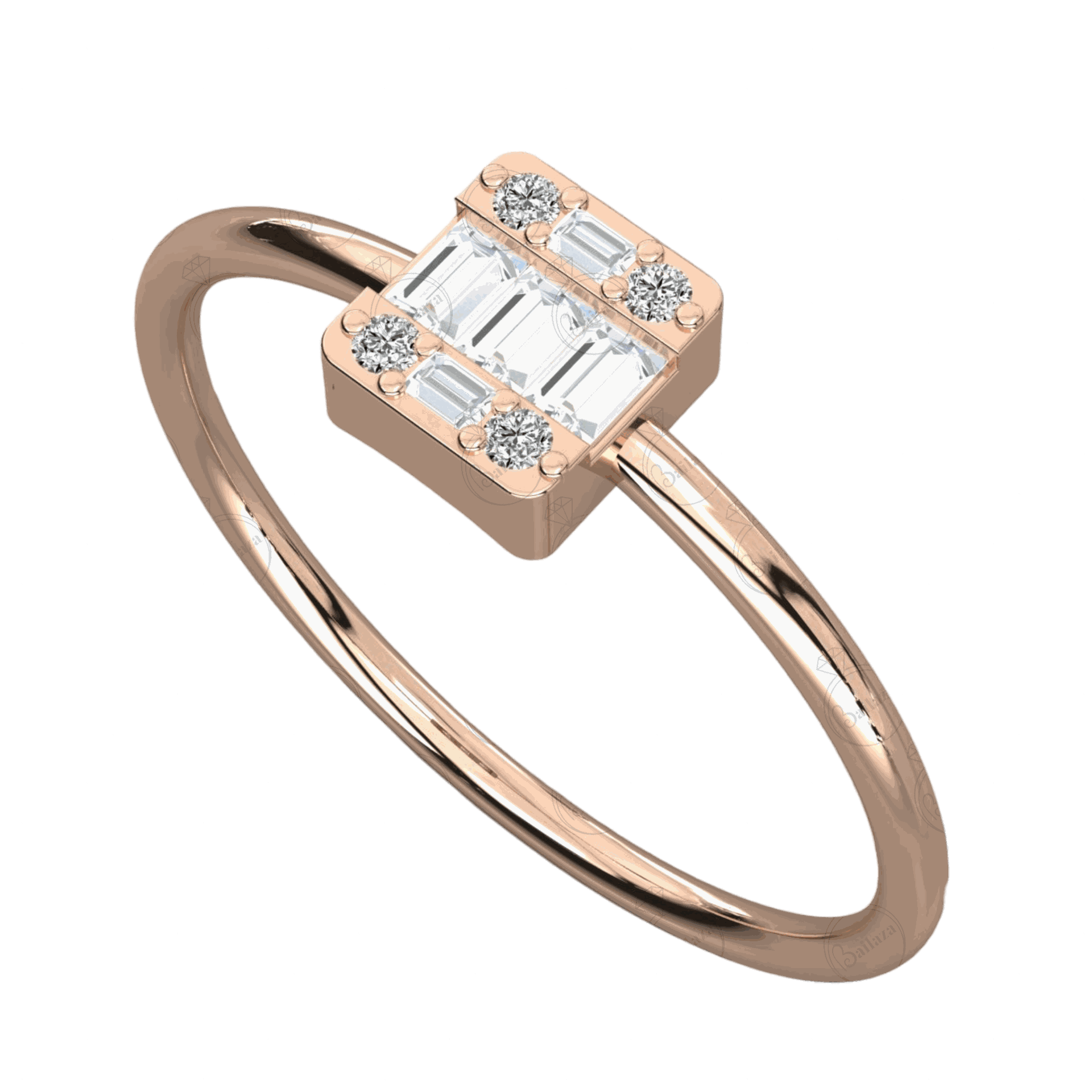 Top view 0.40 CT Baguette Cut Unique Moissanite Ring for Women, Baguette Cut Diamond Ring, Moissanite Ring for Women, 0.40 CT Diamond Ring, Rose Gold Diamond Ring....