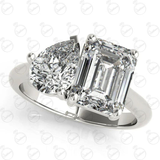 2.70 TCW Emerald Cut Toi Et Moi Moissanite Ring for Women