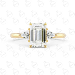 Anello Moissanite 3 Pietre Taglio Smeraldo TCW da Donna