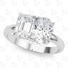 2.20 TCW Oval Cut Toi Et Moi Moissanite Ring for Women