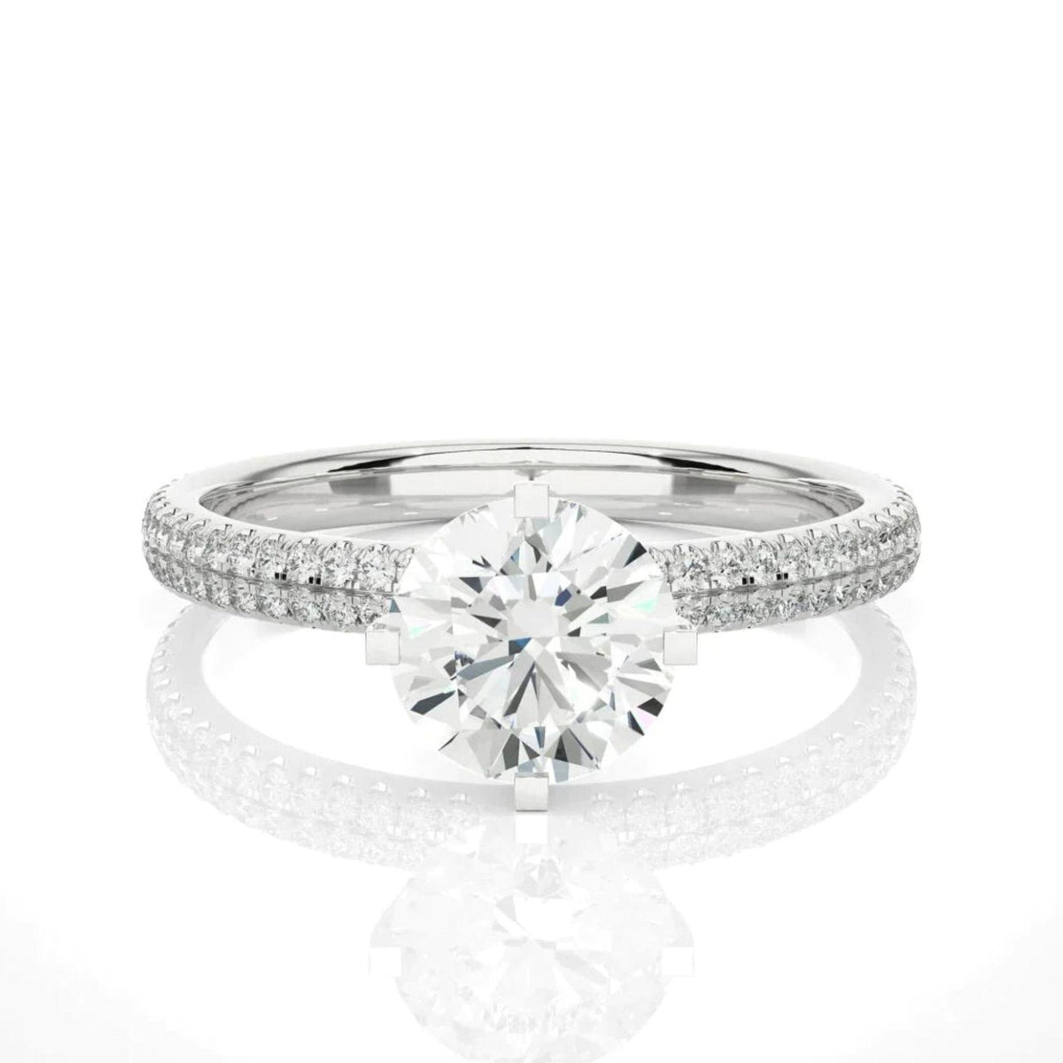 Round Brilliant Cut Solitaire With Accents Moissanite Ring for Women