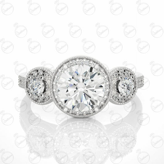 Round Brilliant Cut 3 Stone Moissanite Ring for Women