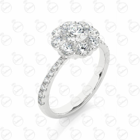 Anello Moissanite Halo Taglio Brillante Rotondo per Donna