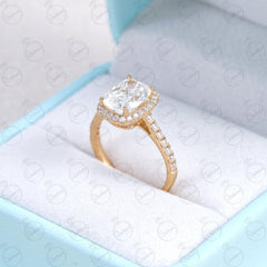 Elongated Cushion Cut Halo Moissanite Ring for Women