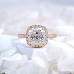 Cushion Cut Halo Moissanite Ring for Women