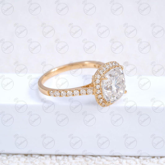 Anello Moissanite Halo taglio cuscino per donna