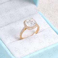 Cushion Cut Halo Moissanite Ring for Women