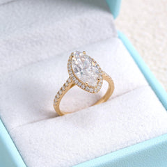 Marquise Cut Halo Moissanite Ring for Women