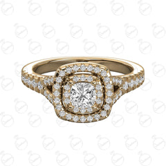 Anello Moissanite Double Halo taglio cuscino TCW da donna