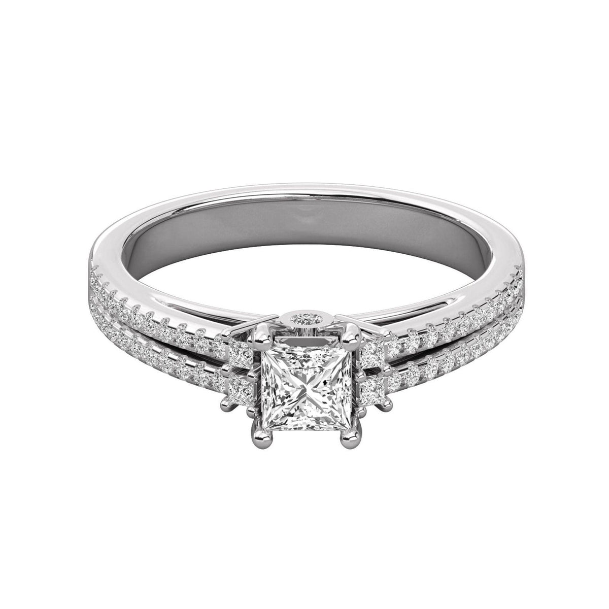 0.90 TCW Princess Cut Solitaire With Accents Moissanite Ring for Women