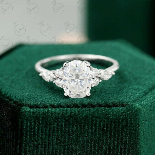 1.20 TCW Oval Cut 7 Stone Moissanite Ring for Women