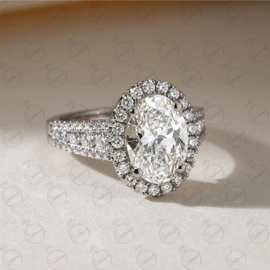 Anello Moissanite Halo taglio ovale TCW 2.20 per donna