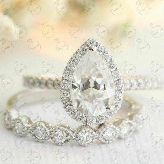 1.95 TCW Pear Cut Bridal Set Moissanite Ring for Women