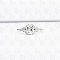 Anello Moissanite con alone nascosto taglio rotondo TCW da donna