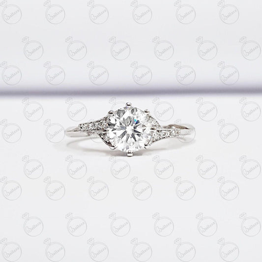 1.00 TCW Round Cut Solitaire With Accents Moissanite Ring for Women