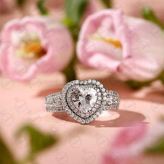 1.00 TCW Heart Cut Halo Moissanite Ring for Women