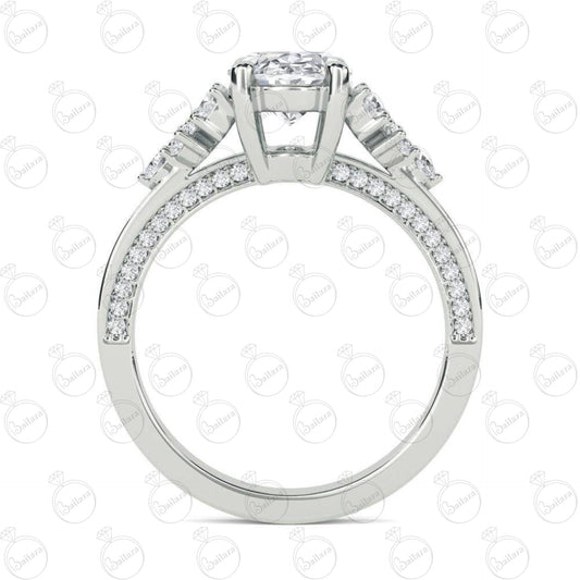 2.15 Anello da donna con solitario in moissanite taglio ovale TCW con accenti