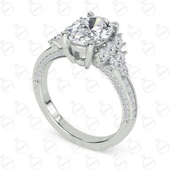 2.15 Anello da donna con solitario in moissanite taglio ovale TCW con accenti