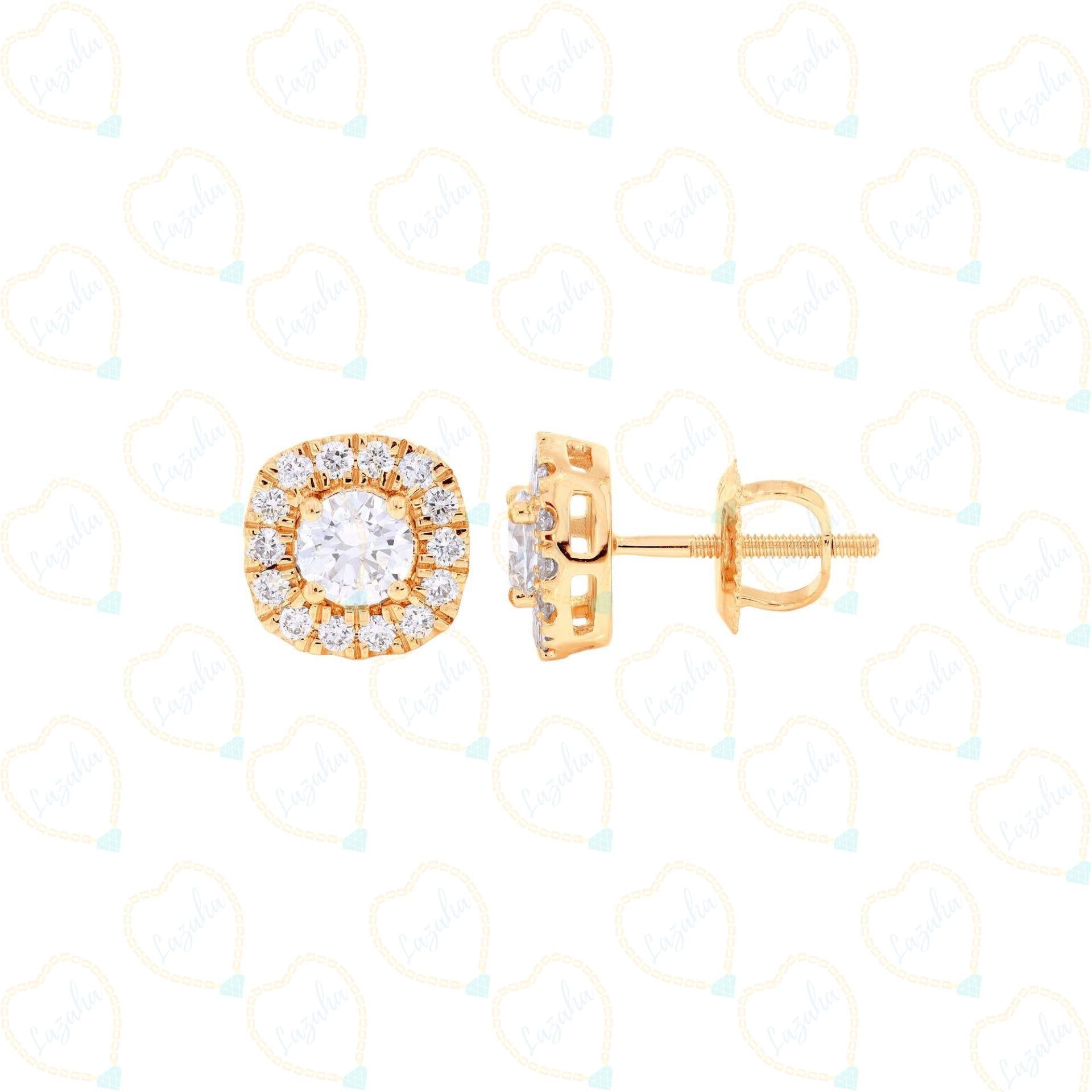 Top view of 0.30 CT Round Cut Solitaire With Accents Lab Grown Diamond earring, Diamond, Lab Grown Diamond, Solitaire Diamond earring, 0.30 CT Round Cut, yellow Gold earring, best diamond earring