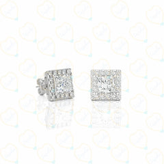 2.00 CTW Princess Cut Halo Lab Grown Diamond Earrings for Women