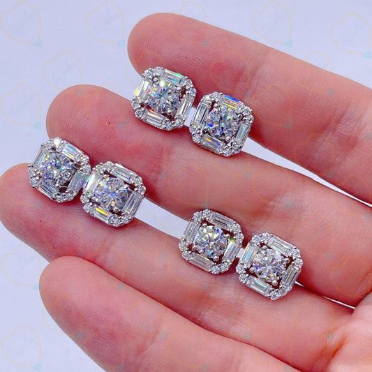 1.00 CTW Round Cut Halo Lab Grown Diamond Earrings for Women