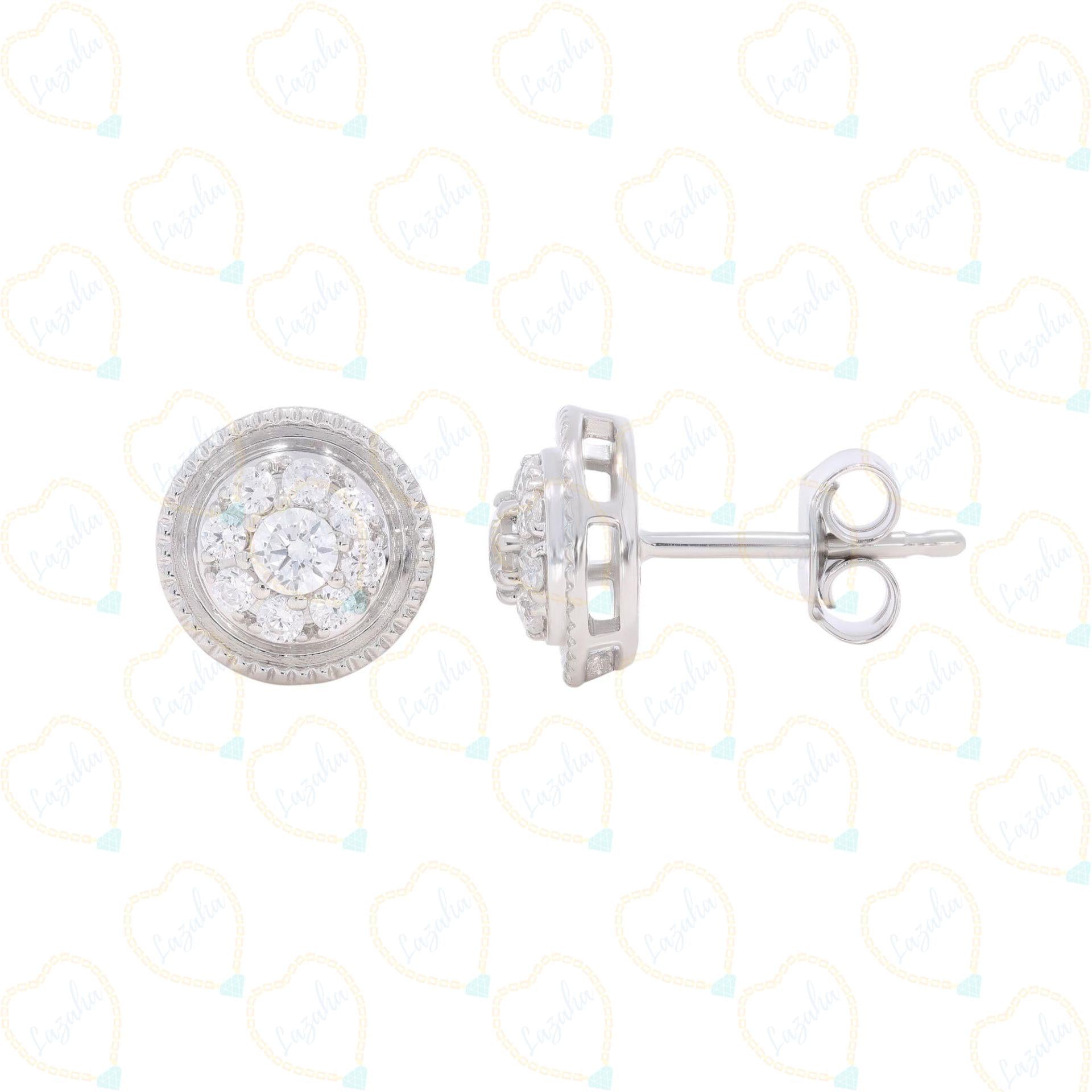 Top view 0.30 CTW Round Cut Halo Lab Grown Diamond Earrings, diamond, Earrings, diamond, Diamond Earrings, Halo Diamond Earrings, 0.30 CT diamond Earrings, Lab Grown Diamond Earrings, white Gold Diamond ring, luxury halo diamond earring, Round Cut Earring