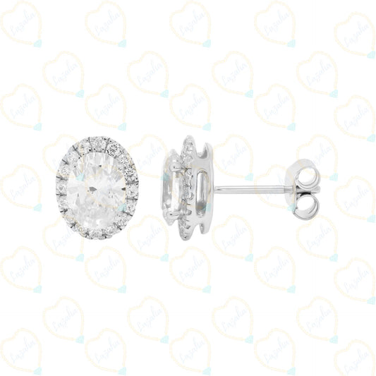 0.80 CTW Oval Cut Halo Lab Grown Diamond Earrings for Women