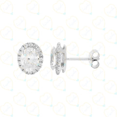 0.80 CTW Oval Cut Halo Lab Grown Diamond Earrings for Women