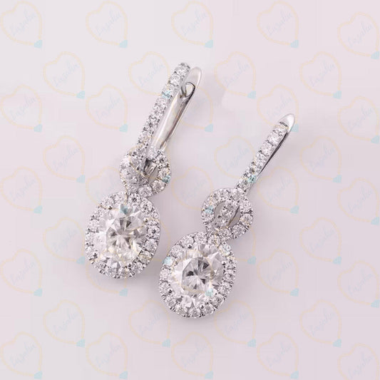 1.00 CTW Oval Cut Drop Dangle Lab Grown Diamond Earrings for Women