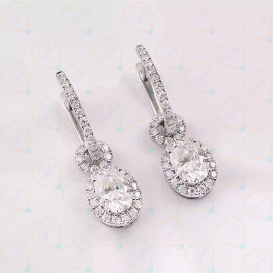 1.00 CTW Oval Cut Drop Dangle Lab Grown Diamond Earrings for Women