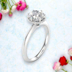 1.30 TCW Round Cut Hidden Halo Lab Grown Diamond Ring for Women