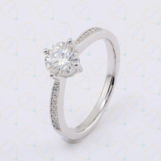 1.00 TCW Round Cut Solitaire With Accents Lab Grown Diamond Ring for Women