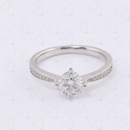 1.00 TCW Round Cut Solitaire With Accents Lab Grown Diamond Ring for Women