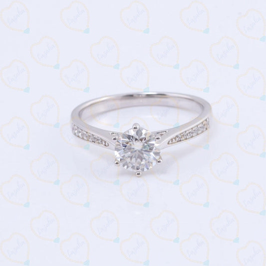 1.00 TCW Round Cut Solitaire With Accents Lab Grown Diamond Ring for Women