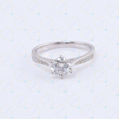 1.00 TCW Round Cut Solitaire With Accents Lab Grown Diamond Ring for Women