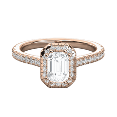 1.00 CTW Emerald Cut Halo Lab Grown Diamond Ring for Women