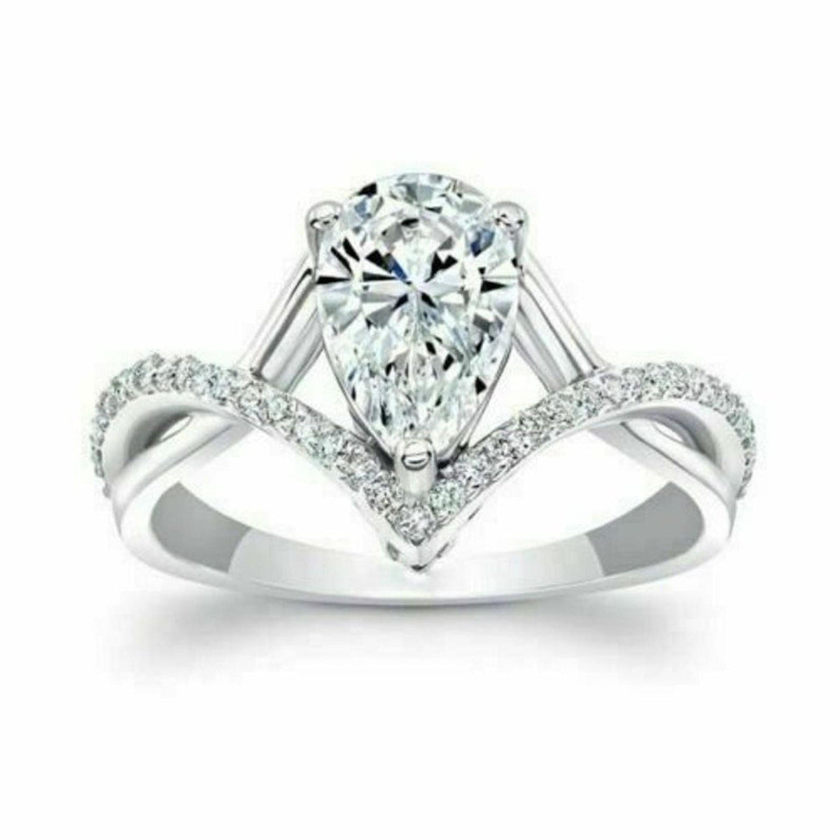 1.70 TCW Pear Cut Twisted Lab Grown Diamond Ring for Women