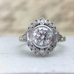 1.30 TCW Round Cut Art Deco Lab Grown Diamond Ring for Women