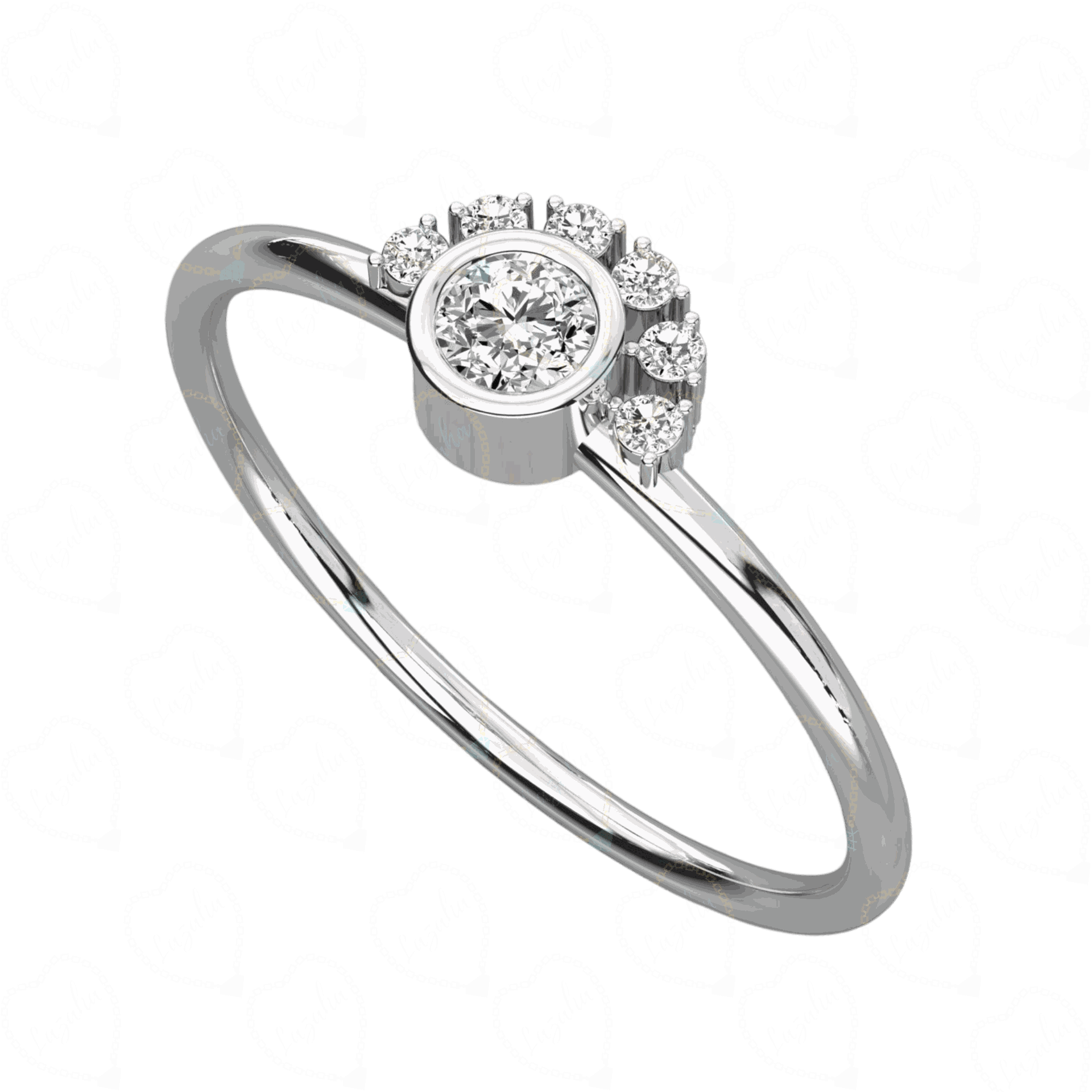 top view 0.30 CT Round Cut Half Eternity Lab Diamond Ring