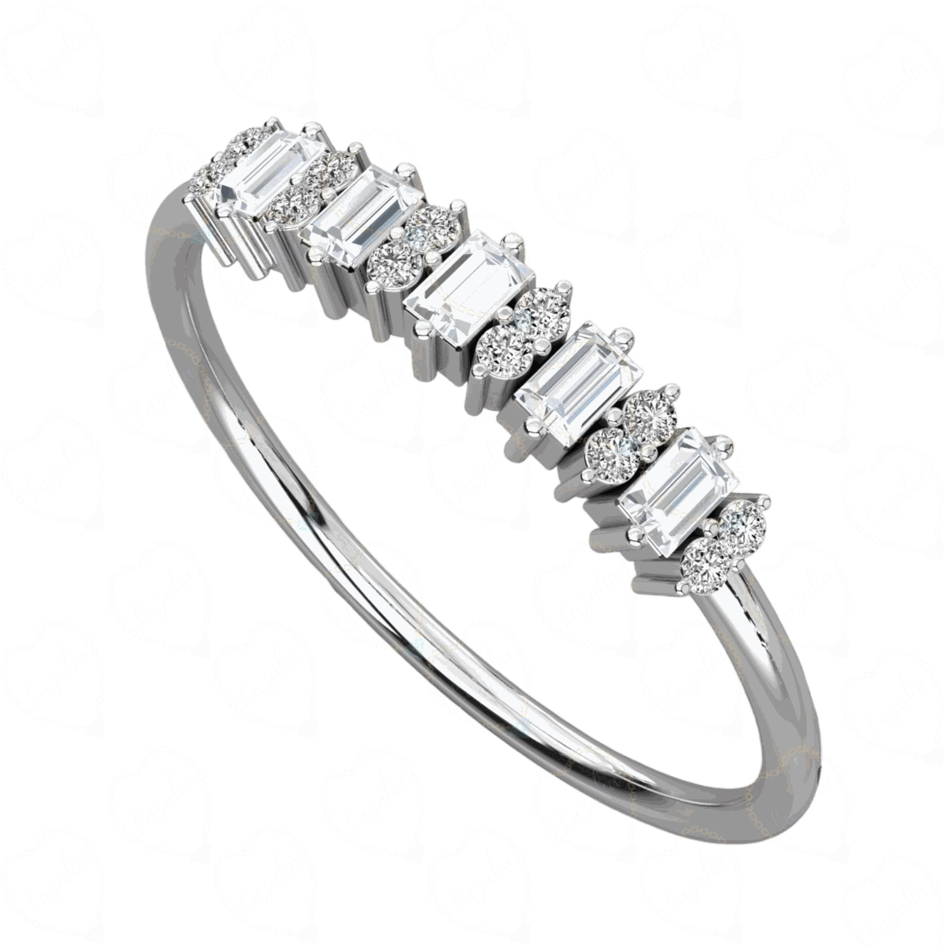 Front view 0.15 CT Baguette Cut Eternity White Gold Lab Diamond Ring