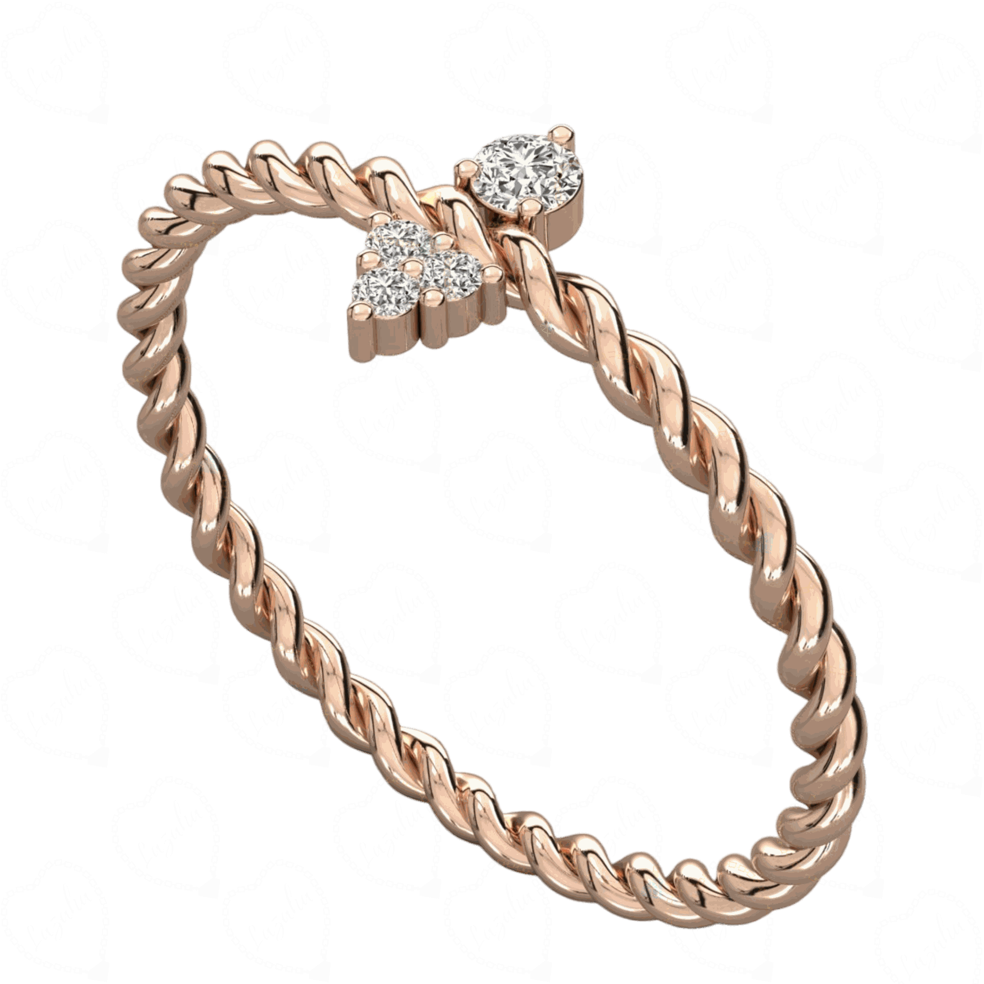 Close-up Round Cut Lab Grown Diamond Rose Gold wrist Band Ring