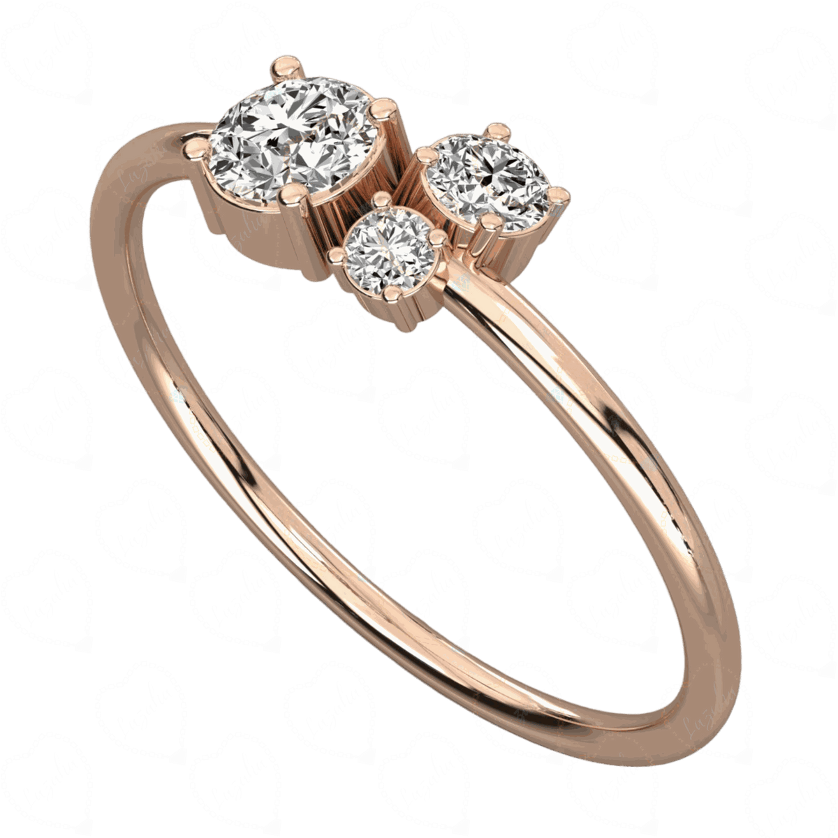 0.30 CT Round Cut 3 Stone Rose Gold  Lab Diamond Ring